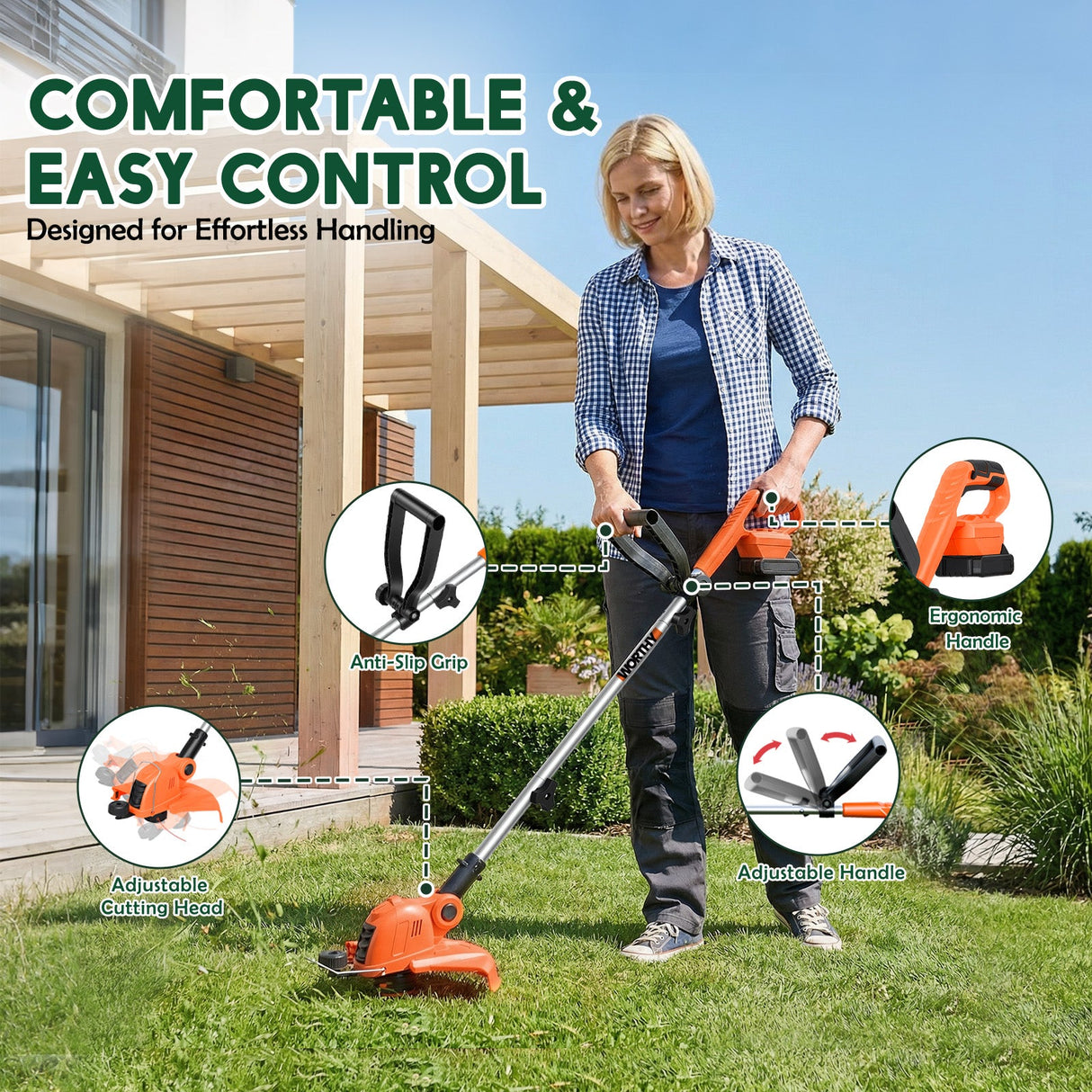 Electric Weed Eater and Edger Battery Powered Grass Cutter Lawn Tool with 12 Inch Cutting Width Two Pack 2000mAh Batteries and Charger for Small Yard