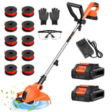 Electric Weed Eater and Edger Battery Powered Grass Cutter Lawn Tool with 12 Inch Cutting Width Two Pack 2000mAh Batteries and Charger for Small Yard