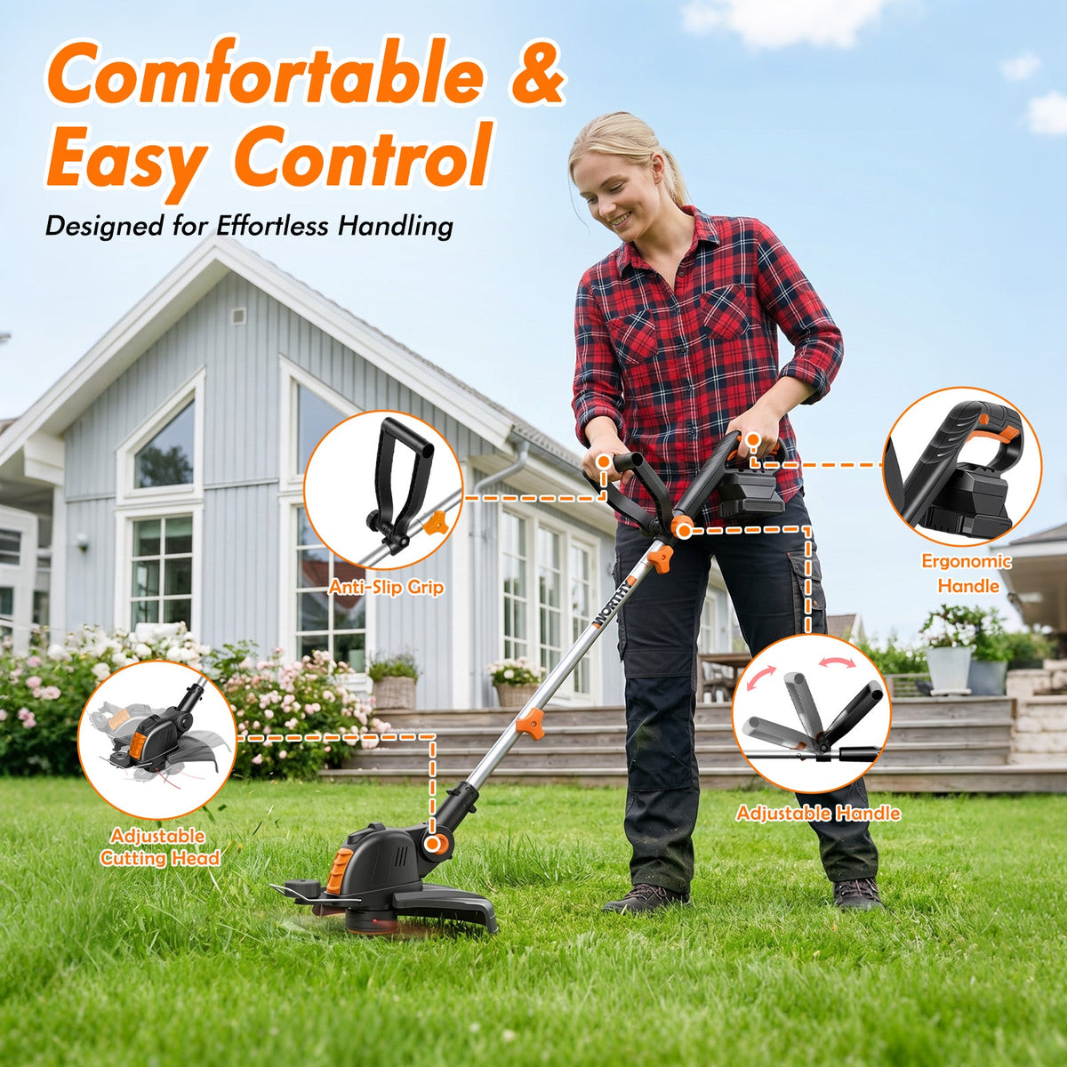 21V Cordless Weed Wacker, Battery Operated Weed Eater, Lightweight Weed Trimmer with 2 x 4.0Ah Batteries & 10 Trimmer Spool Line