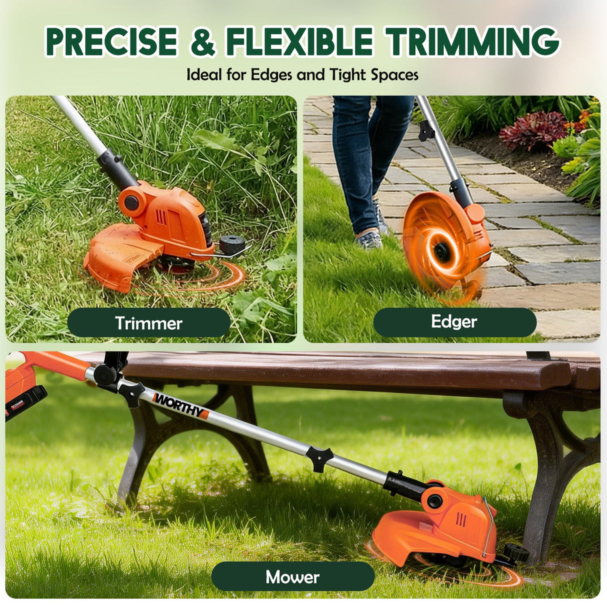 Electric Weed Eater and Edger Battery Powered Grass Cutter Lawn Tool with 12 Inch Cutting Width Two Pack 2000mAh Batteries and Charger for Small Yard