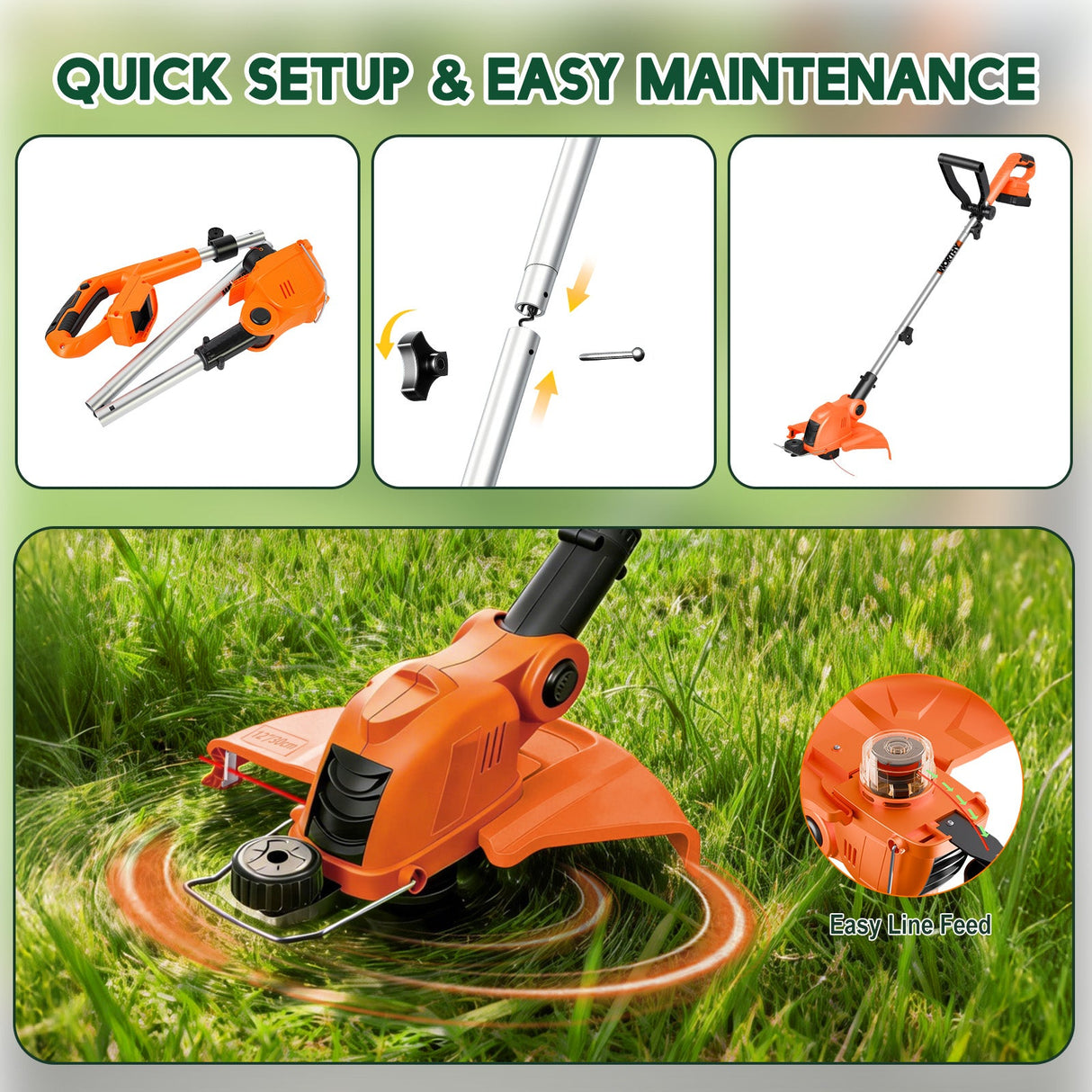 Electric Weed Eater and Edger Battery Powered Grass Cutter Lawn Tool with 12 Inch Cutting Width Two Pack 2000mAh Batteries and Charger for Small Yard