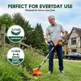 Electric Weed Eater and Edger Battery Powered Grass Cutter Lawn Tool with 12 Inch Cutting Width Two Pack 2000mAh Batteries and Charger for Small Yard